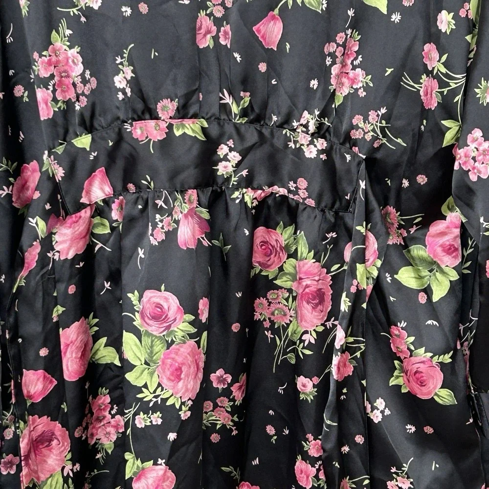 Victorias Secret Floral Silky Robe One Size O/S Y2k Coquette Romantic Mini Black - Picture 11 of 12